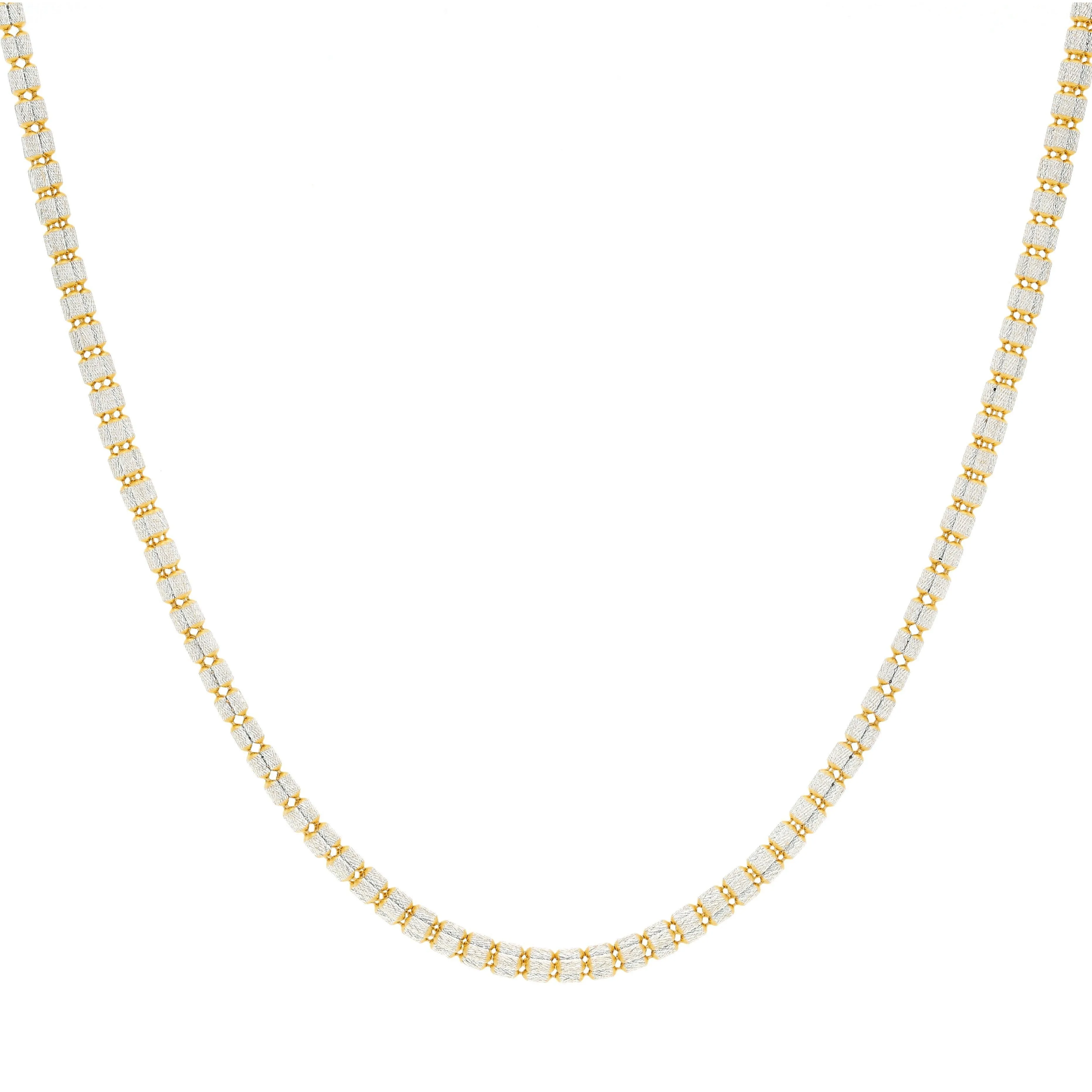 22K Multi Tone Rounded Link Chain W/ Stacked Oblong Beads, 16 inches