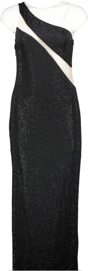 Alice   Olivia Black Mercedes Crystal Embellished One Shoulder Midi-dress. Bnwt UK 14