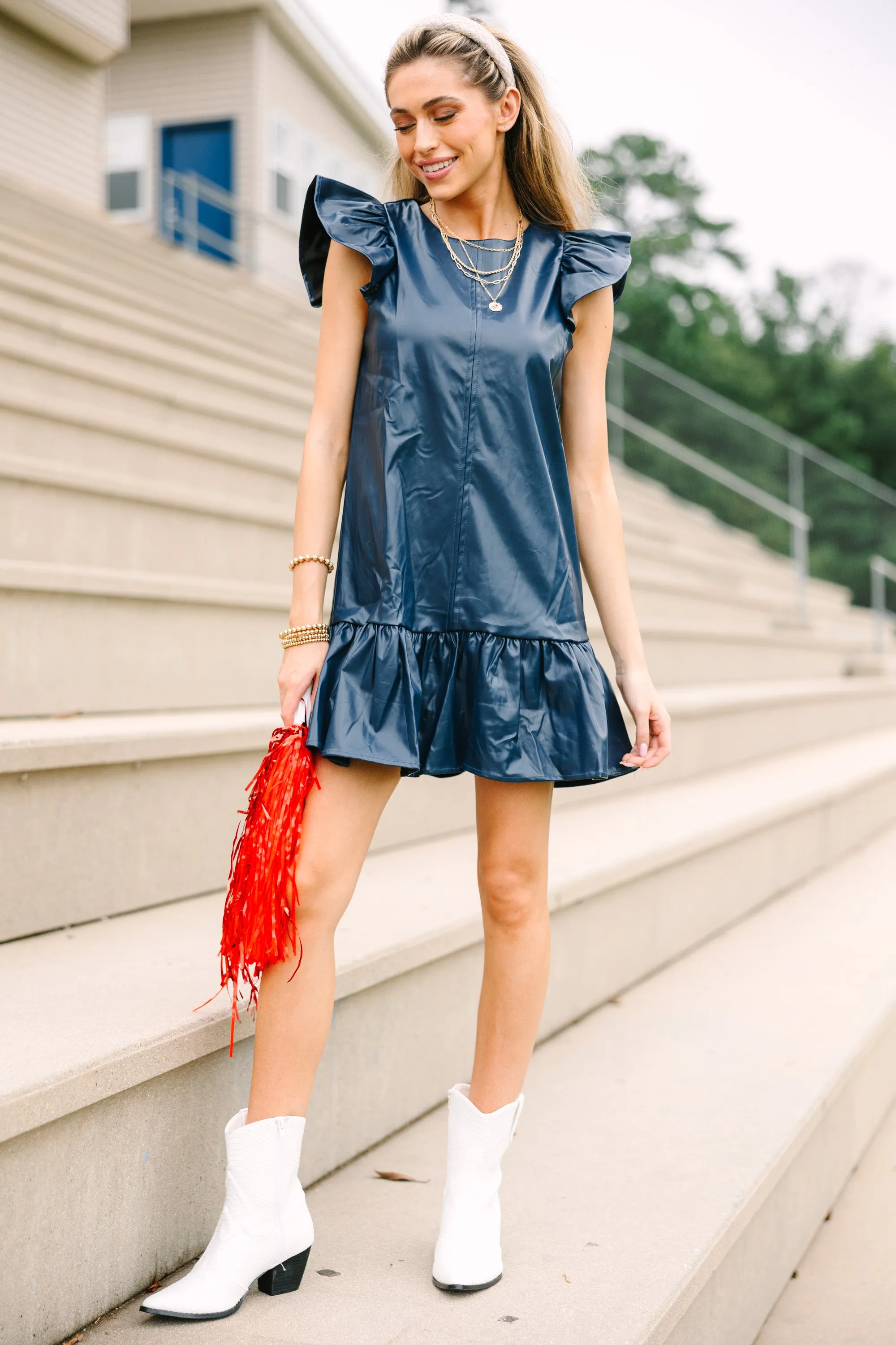 Always Ready Navy Blue Faux Leather Dress