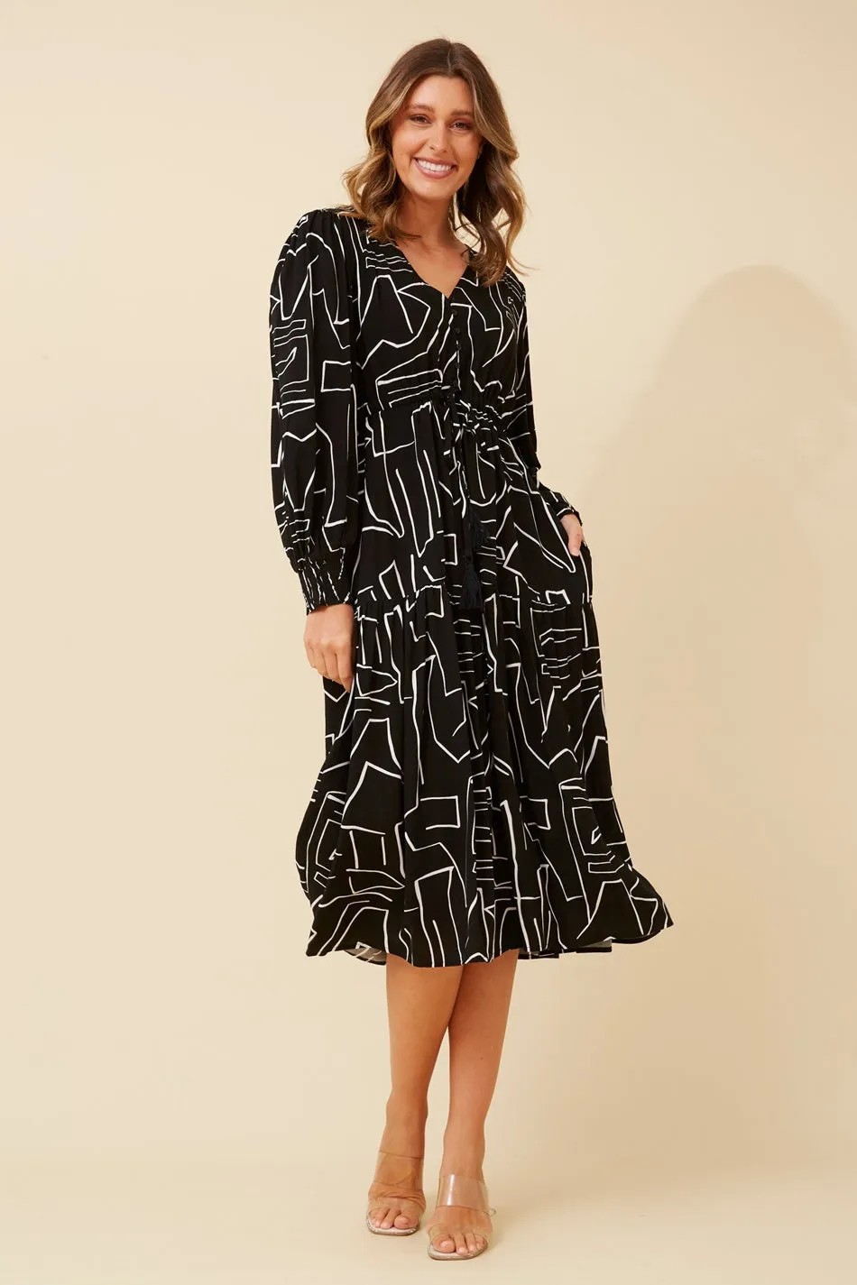 ARCHIE ABSTRACT PRINT MIDI DRESS