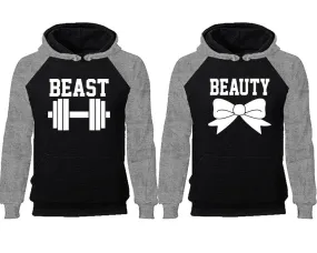 Beast and Beauty Couple Matching Raglan Hoodies,Design Contrast Hoodies