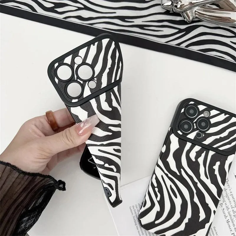 Black White Cute Zebra Stripe Phone Case for iPhone 11-15 Pro Max Plus - Soft Cover