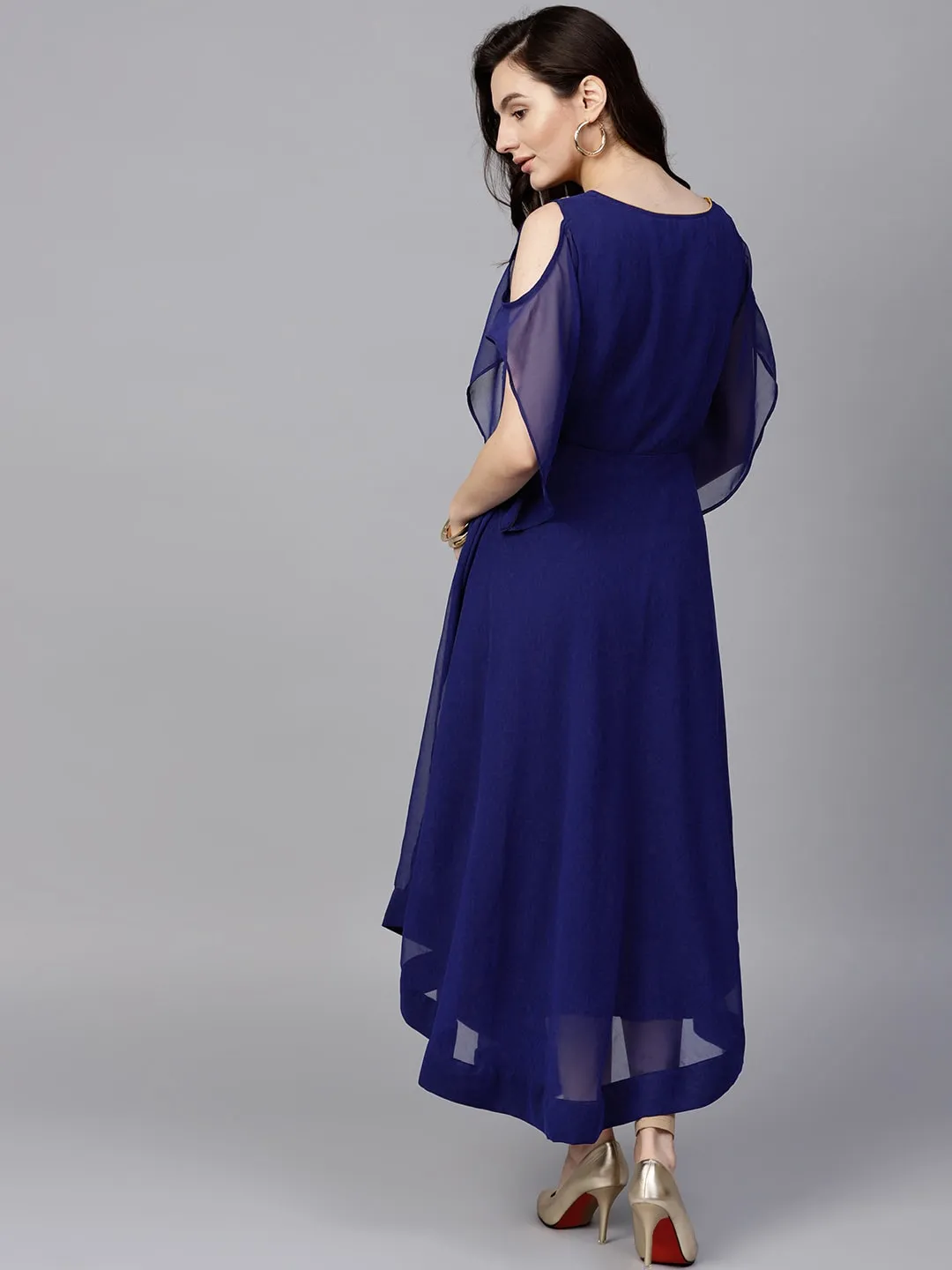 Blue Embroidered Sheer Asymmetric Kurta