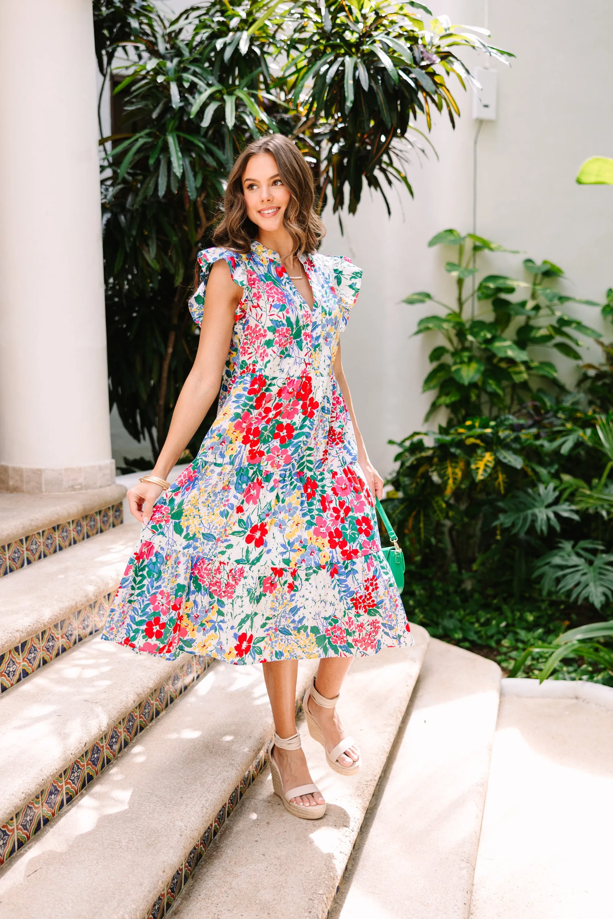 Bright Days Ahead White Floral Midi Dress