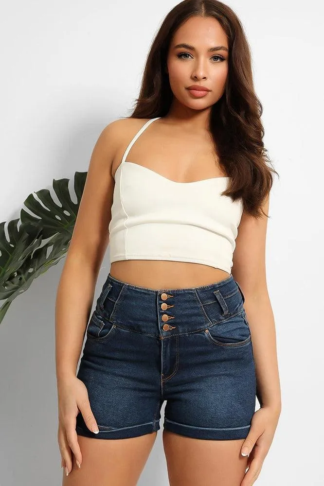 Buttoned Front Wide Waistband Denim Hotpants