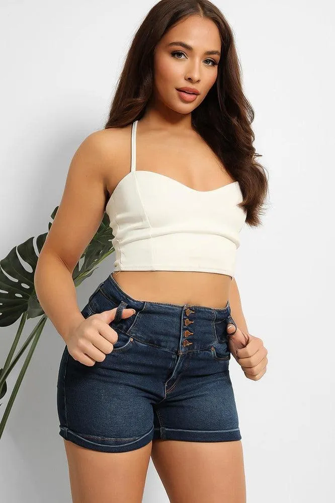 Buttoned Front Wide Waistband Denim Hotpants