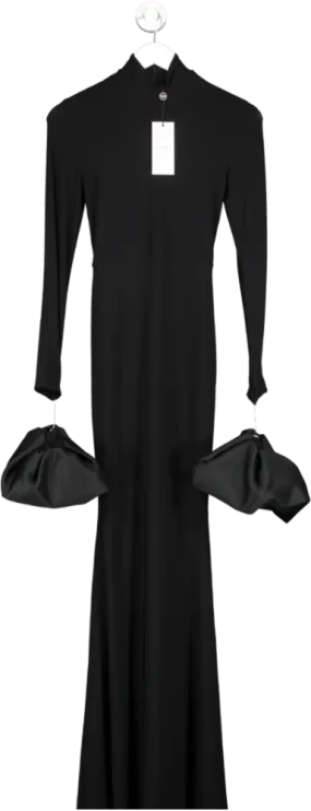 Club L Black Mystic High Neck Maxi Dress With Satin Cuffs UK 6