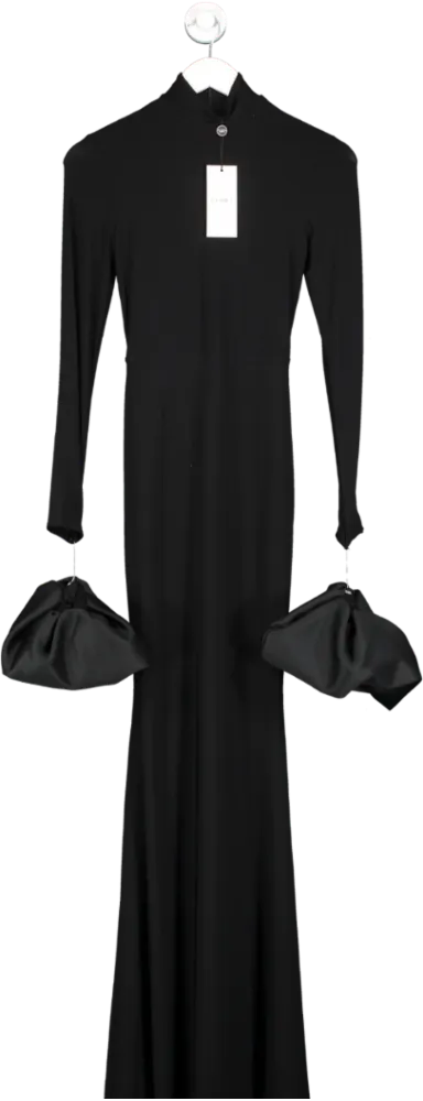 Club L Black Mystic High Neck Maxi Dress With Satin Cuffs UK 6