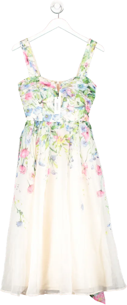 Coast Cream Organza Floral Notch Neck Midi Dress UK 8