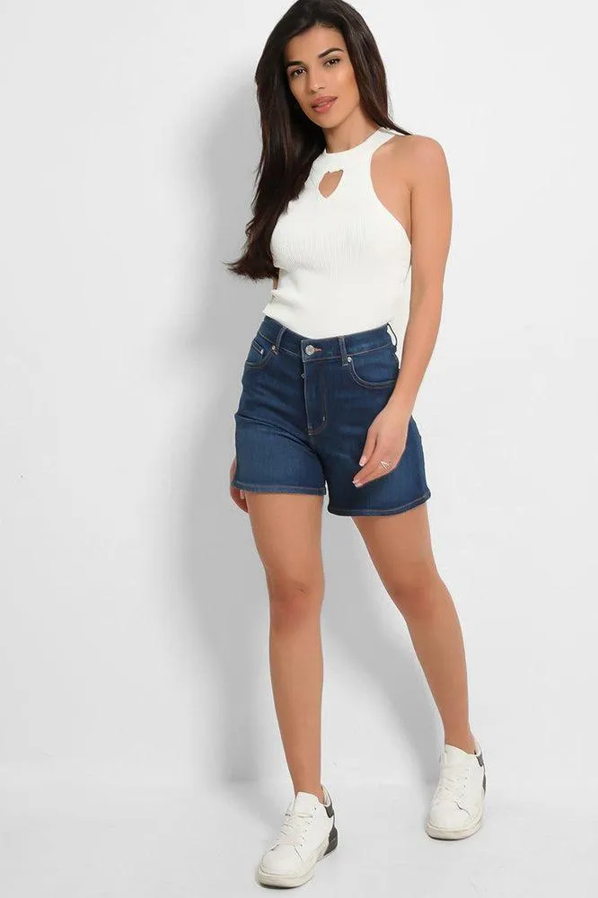 Dark Blue Denim Mid Thigh Shorts