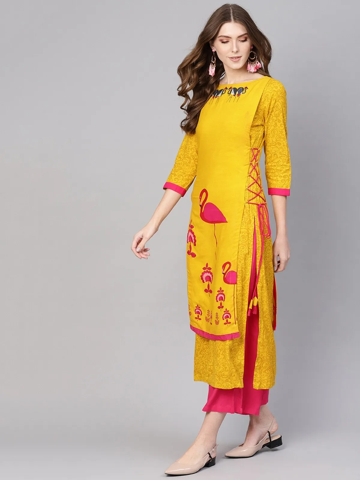 Double Layered Flamingo Printed Kurta