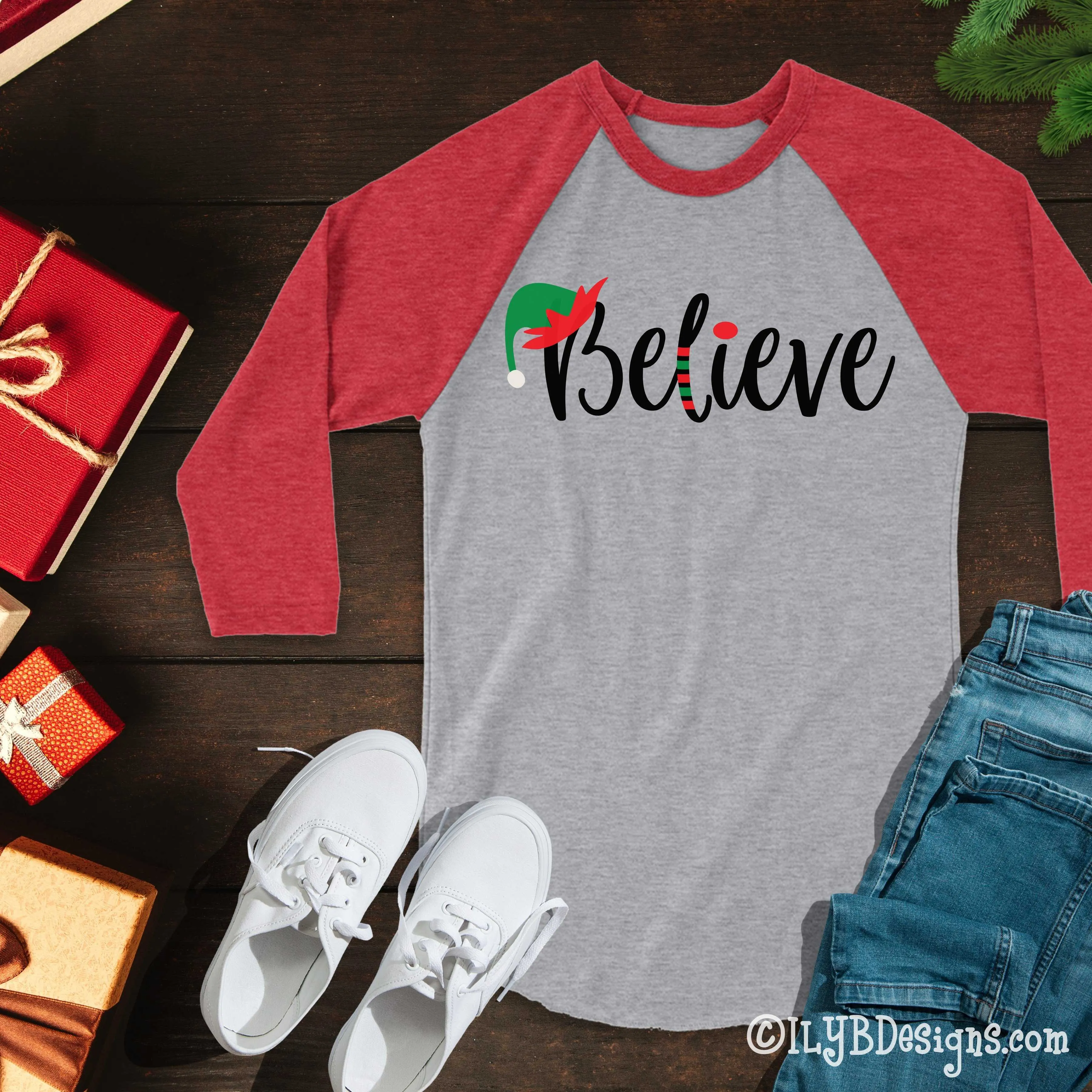 Elf Believe Christmas Shirt - Christmas Elf Believe T-shirt - Christmas Baseball Raglan Shirt - Christmas Believe Shirt