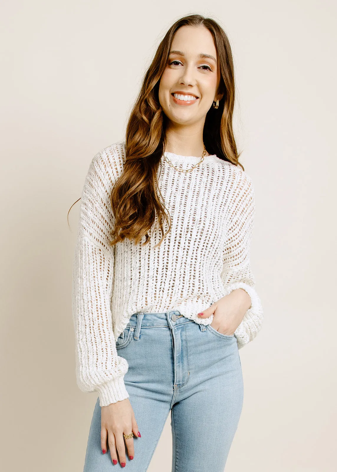 Ellie Cream Open Knit Sweater