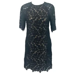 Erdem 1500 Black Floral Lace Midi Shift Dress S