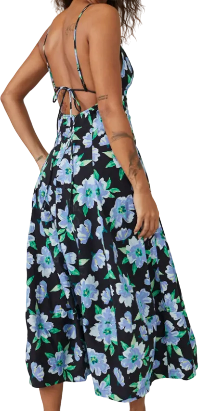 Free People Black / Blue Floral Finer Things Maxi Dress UK L