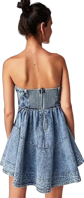 Free People Blue  Candace Denim Mini Dress UK M