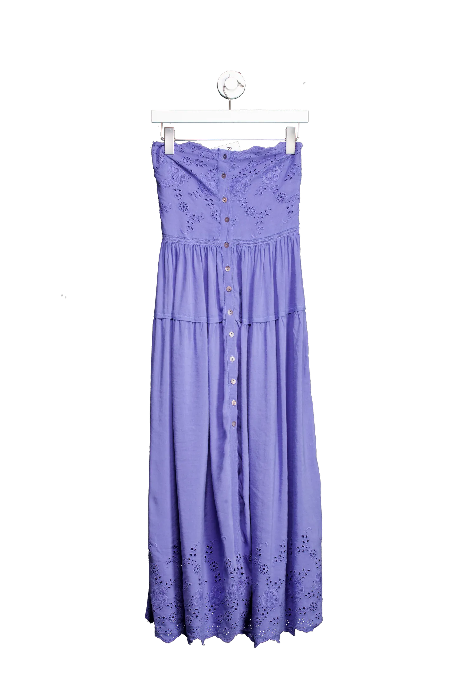 Free People BLUE Evelyn Eyelet Midi Dress UK XS