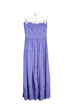 Free People BLUE Evelyn Eyelet Midi Dress UK XS