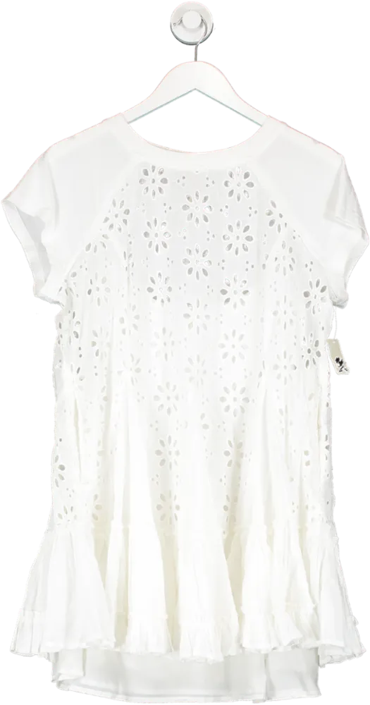 Free People White Sadler Broderie Lined Mini Dress UK S