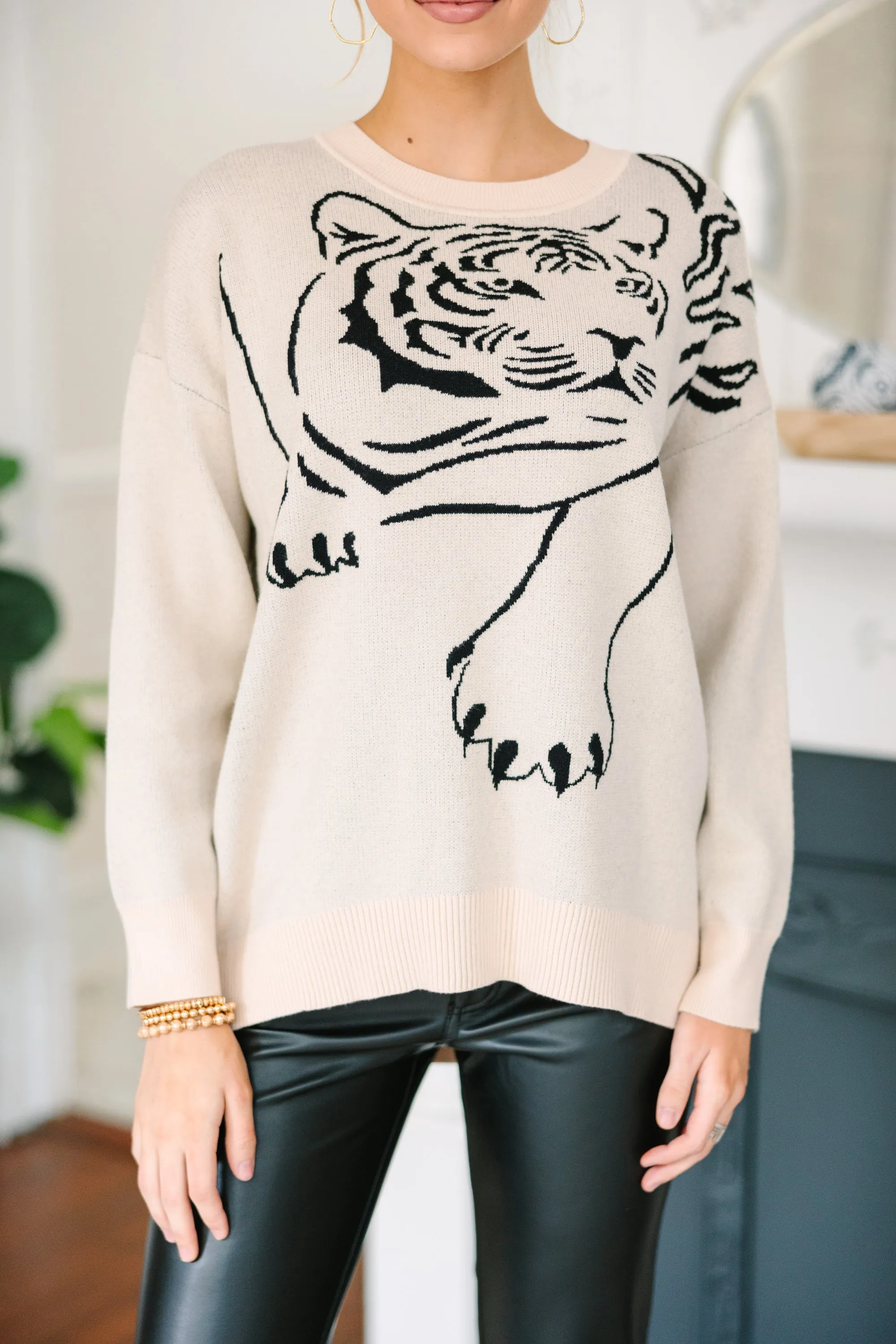 Get A Move On IVory White Tiger Sweater