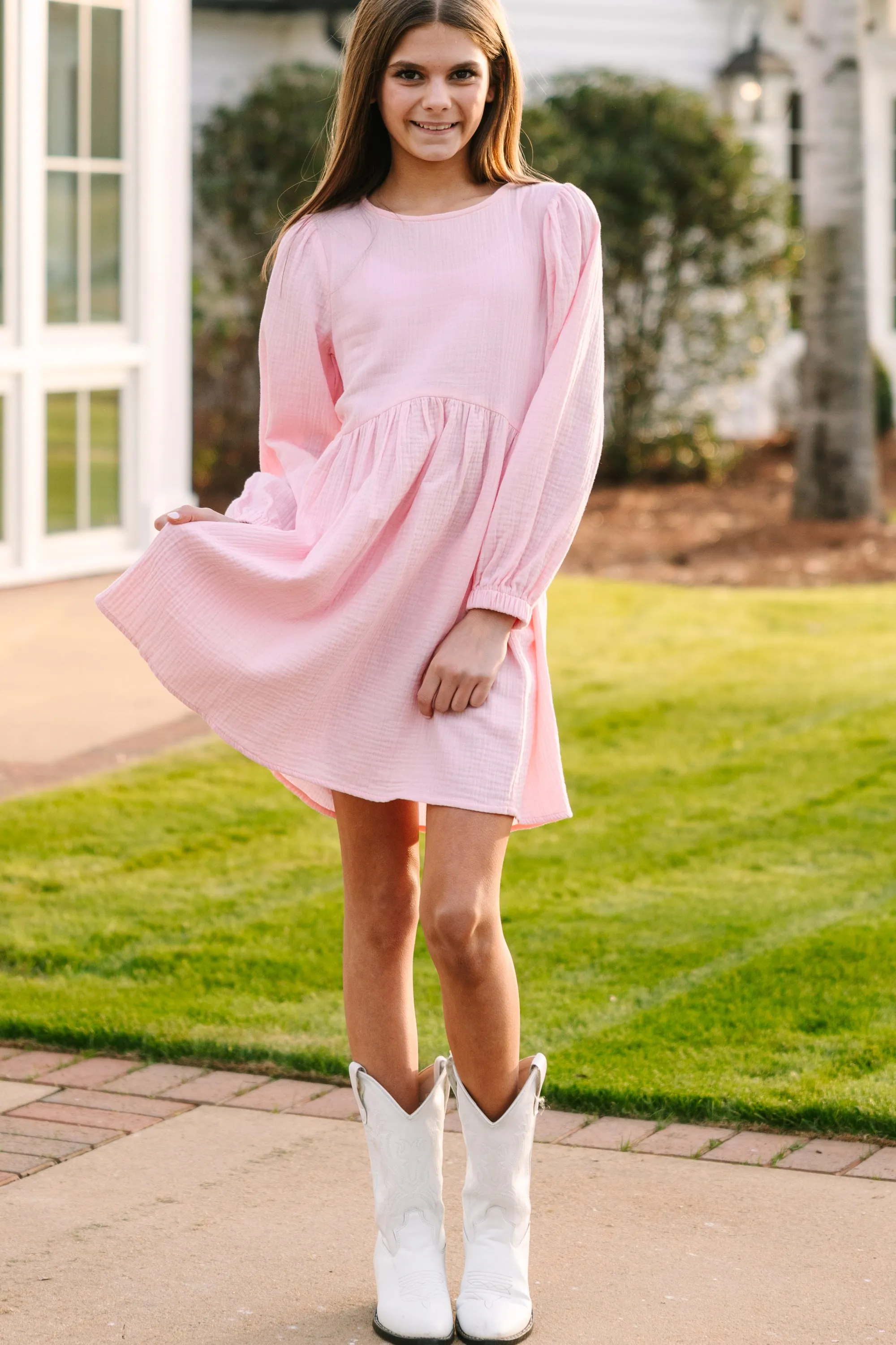 Girls: Live Free Pink Cotton Dress