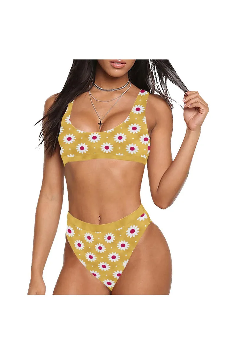 Golden Daisy Sport Top & High-Waist Bikini Swimsuit