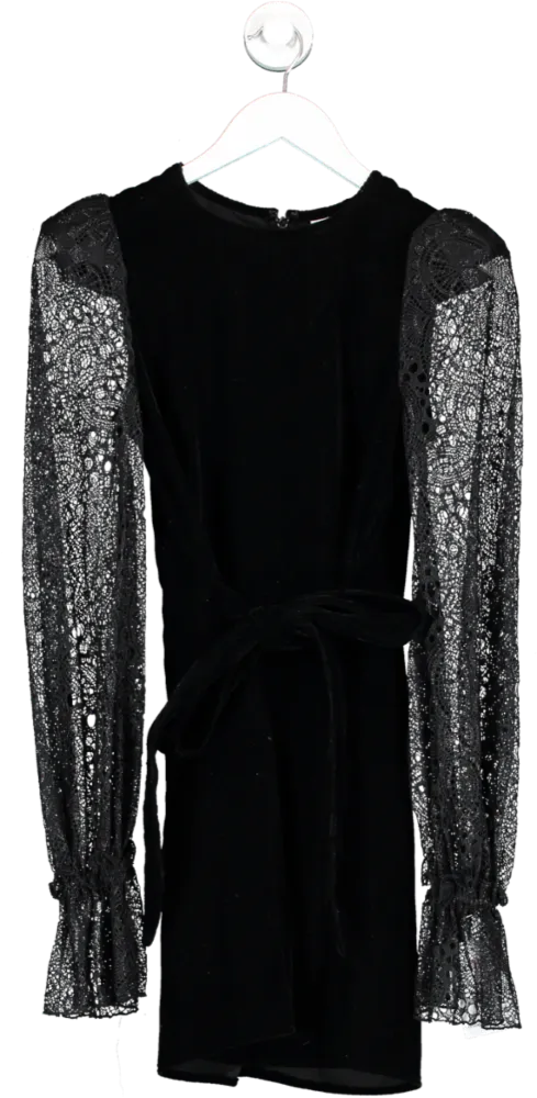 H&M X The Vampire's Wife Black Velvet Belted Dress With Lace Sleeves UK 8