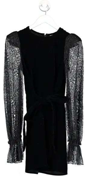 H&M X The Vampire's Wife Black Velvet Belted Dress With Lace Sleeves UK 8