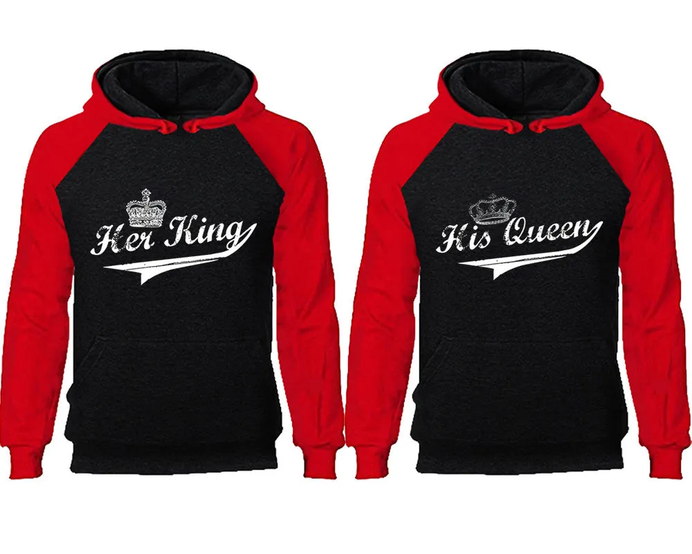 Her King and His Queen Couple Matching Raglan Hoodies, King and Queen Contrast Hoodies