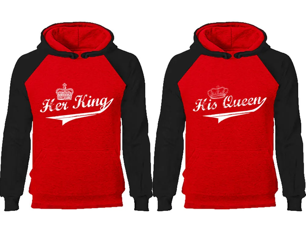 Her King and His Queen Couple Matching Raglan Hoodies, King and Queen Contrast Hoodies