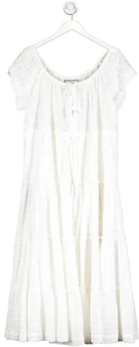 Innika Choo White Milk Broderie  Peasant Maxi Dress One Size