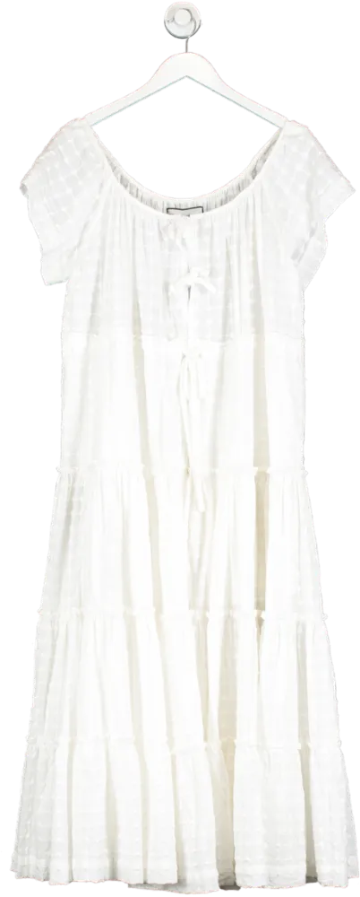 Innika Choo White Milk Broderie  Peasant Maxi Dress One Size