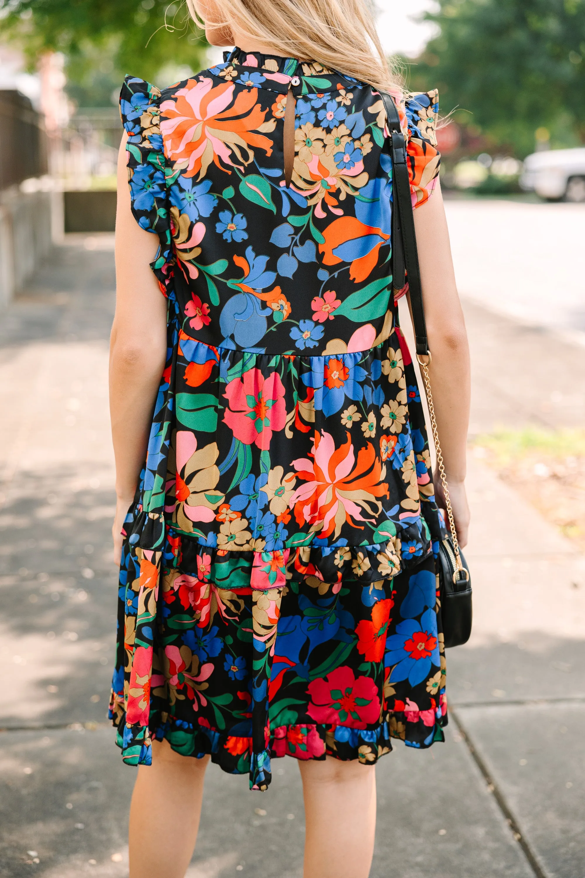 Just A Dream Black And Red Floral Babydoll Dress