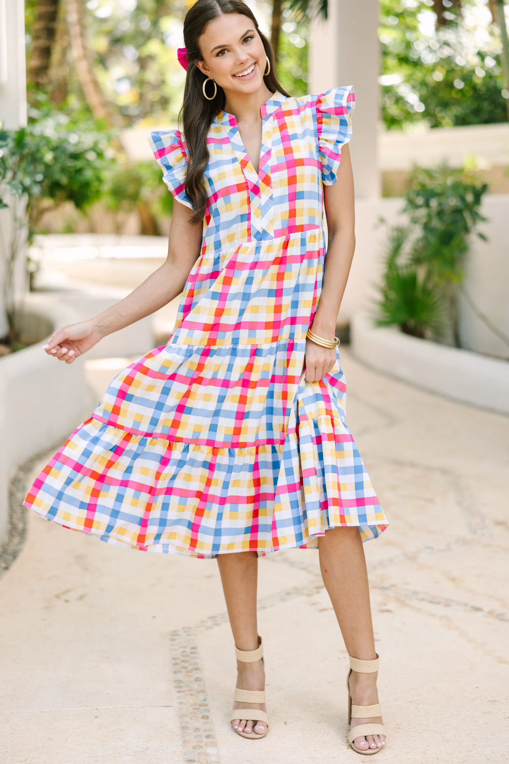 Just A Dream Pink Gingham Midi Dress