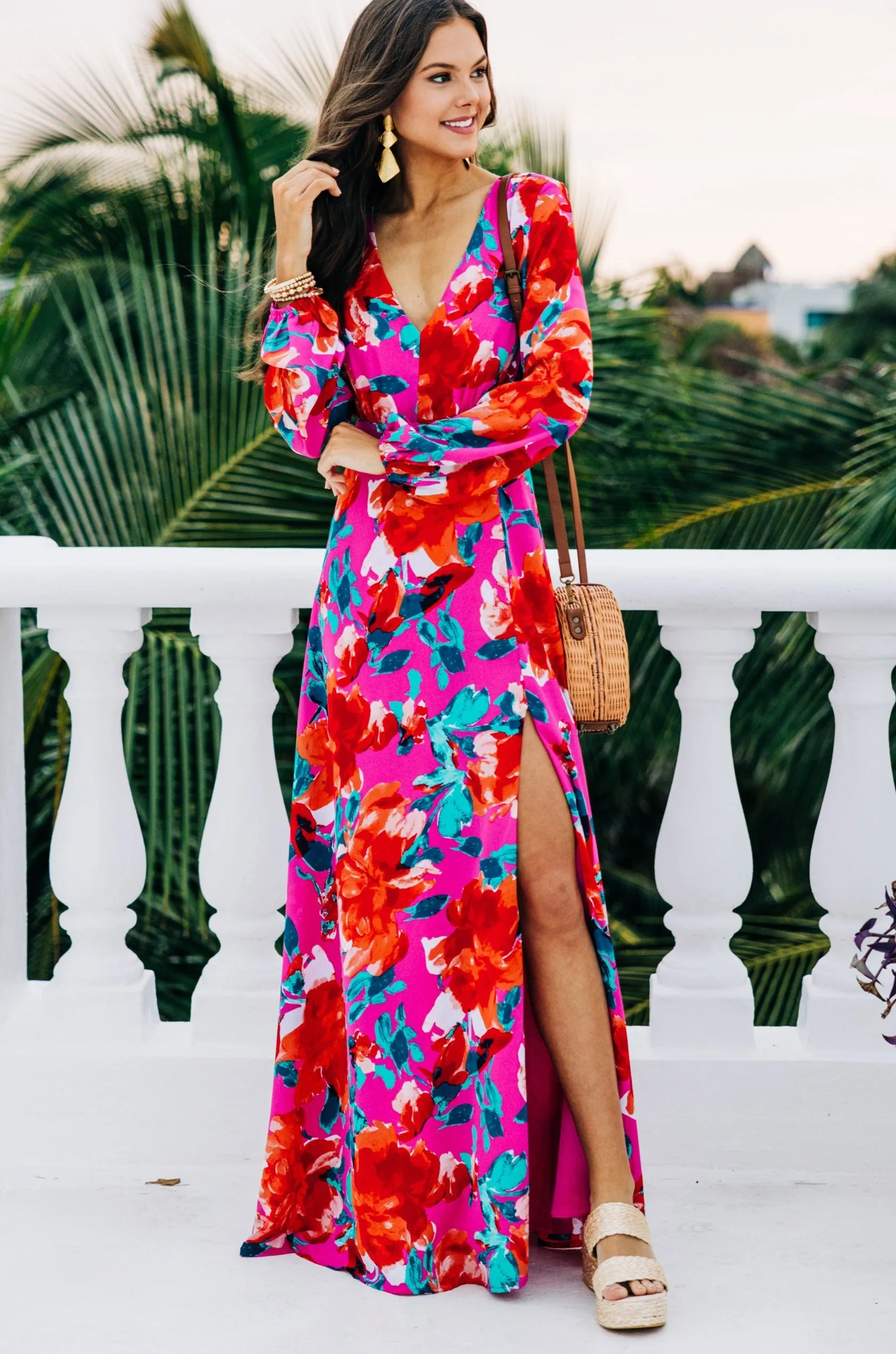 Just Feels Right Fuchsia Pink Floral Maxi Dress