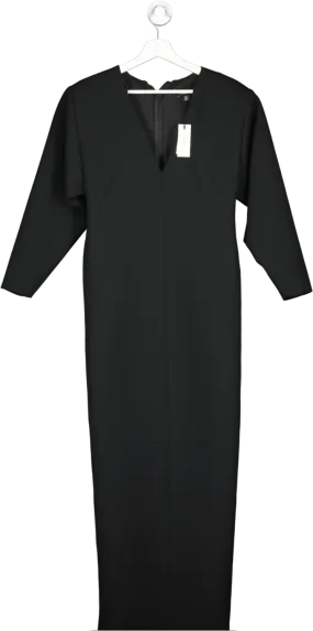 Karen Millen Black Compact Stretch Tailored Ruched Sleeve Maxi Dress UK 6