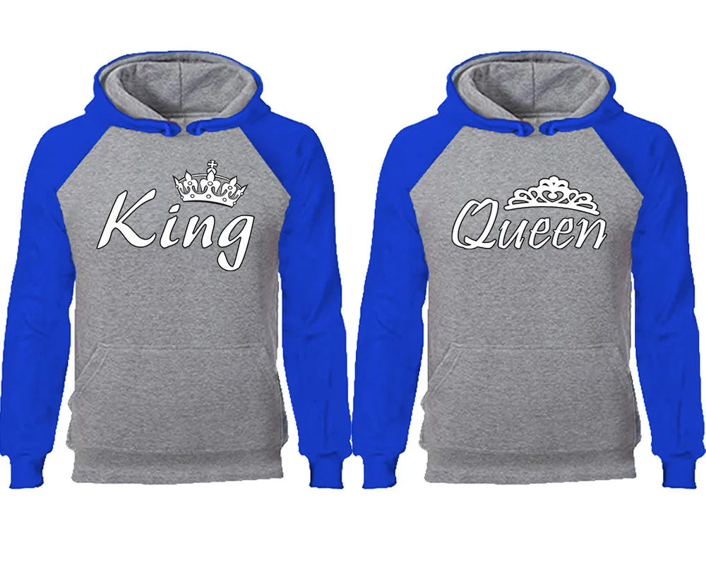 King and Queen Couple Matching Raglan Hoodies, King and Queen Contrast Hoodies