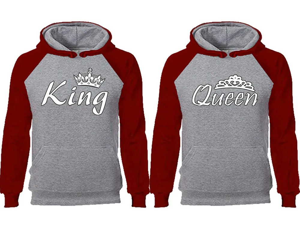 King and Queen Couple Matching Raglan Hoodies, King and Queen Contrast Hoodies