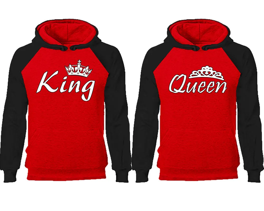 King and Queen Couple Matching Raglan Hoodies, King and Queen Contrast Hoodies