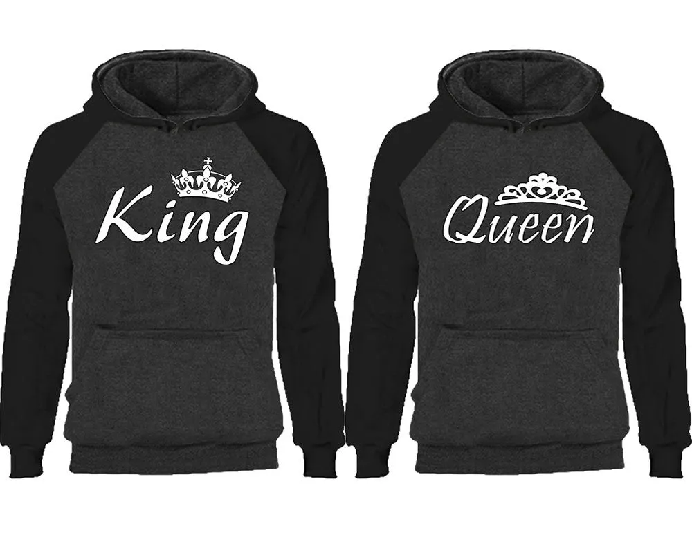 King and Queen Couple Matching Raglan Hoodies, King and Queen Contrast Hoodies