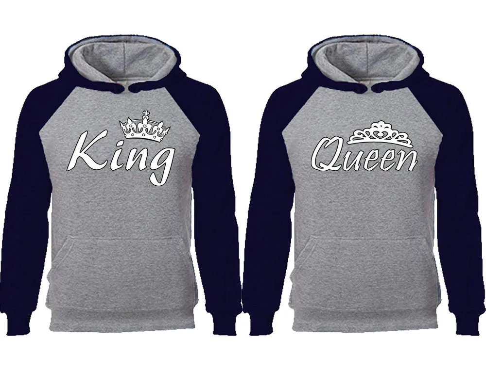 King and Queen Couple Matching Raglan Hoodies, King and Queen Contrast Hoodies