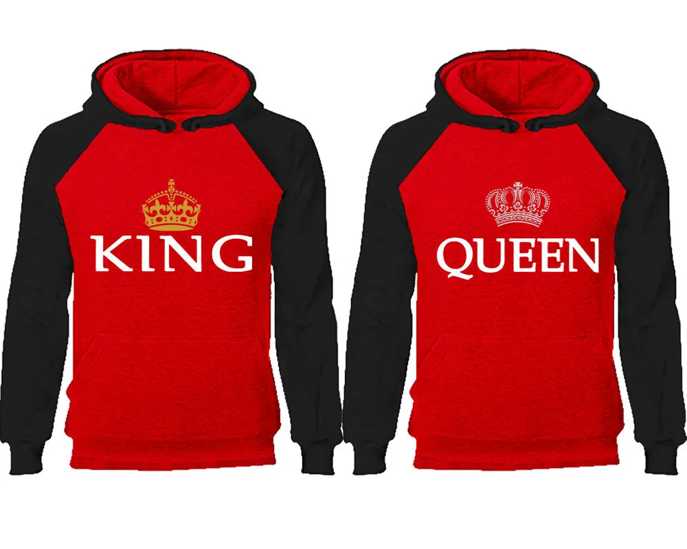 King and Queen Couple Matching Raglan Hoodies, King Queen Contrast Hoodies