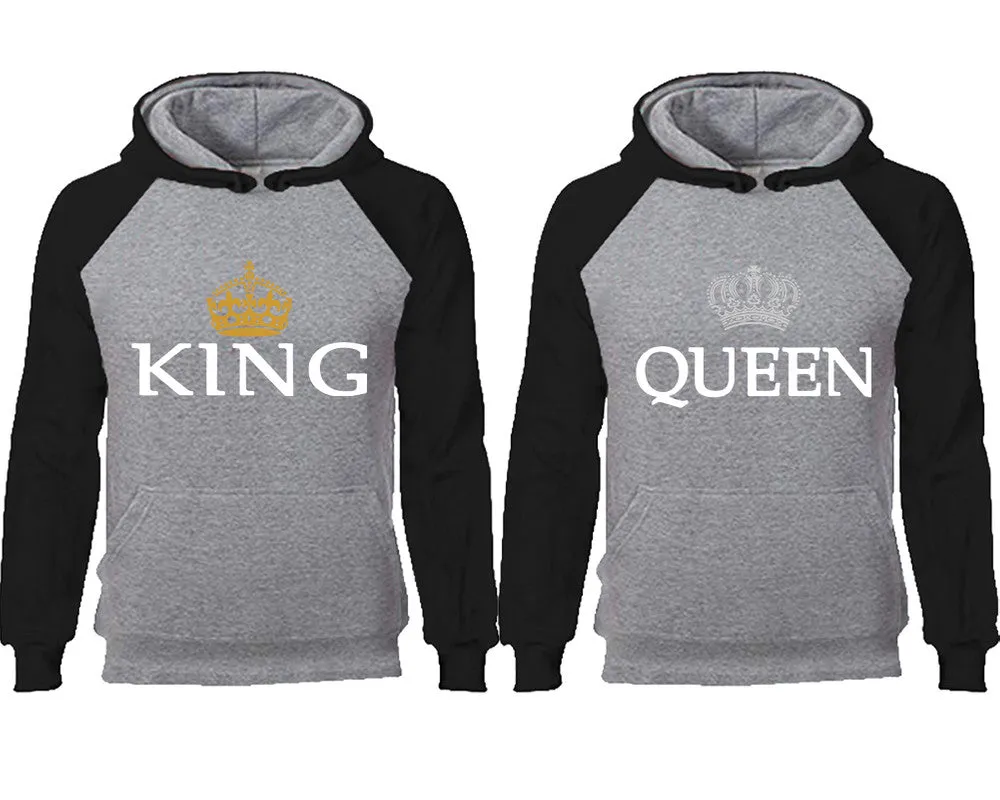 King and Queen Couple Matching Raglan Hoodies, King Queen Contrast Hoodies