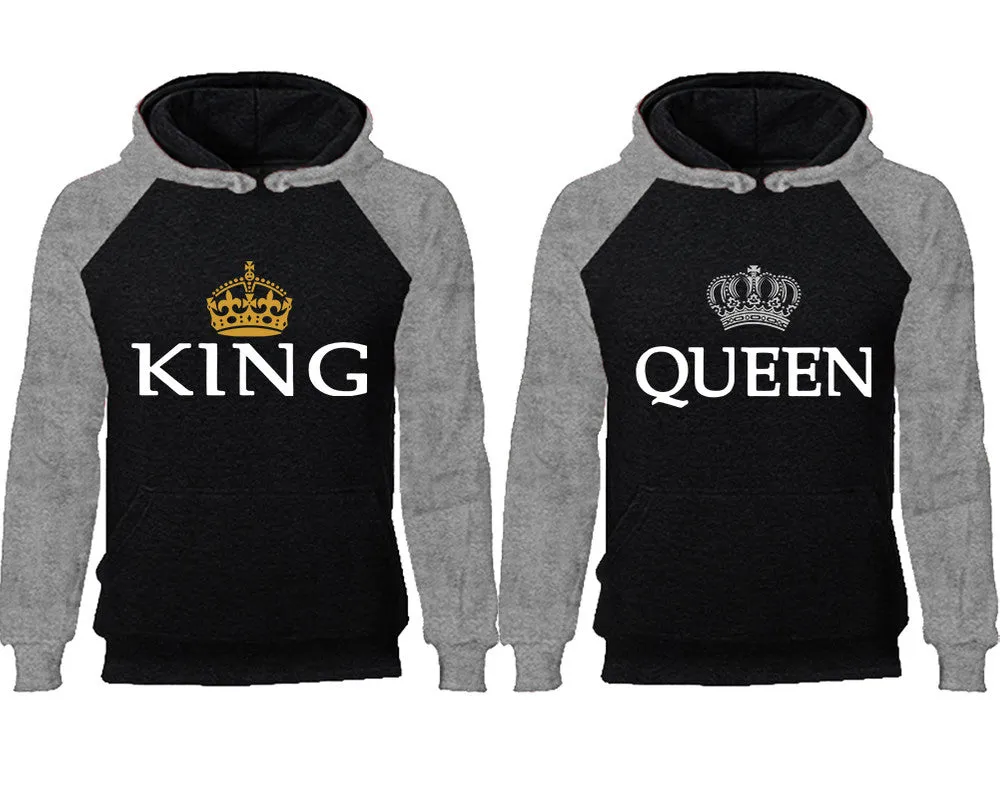 King and Queen Couple Matching Raglan Hoodies, King Queen Contrast Hoodies