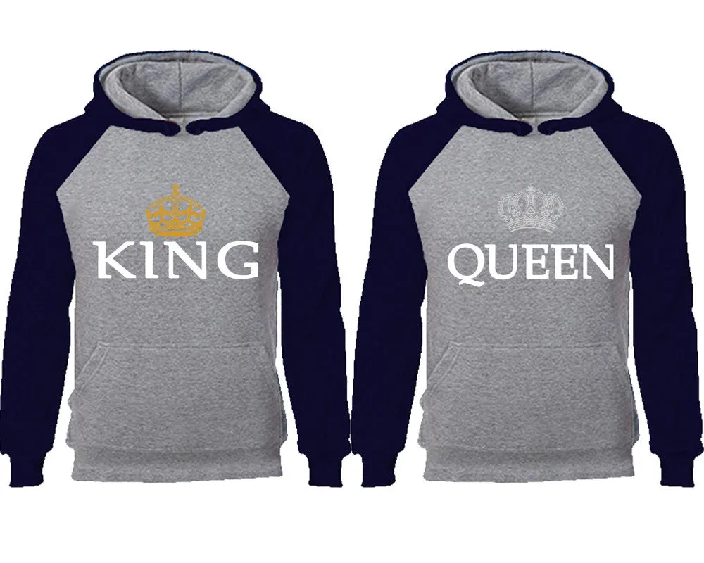 King and Queen Couple Matching Raglan Hoodies, King Queen Contrast Hoodies