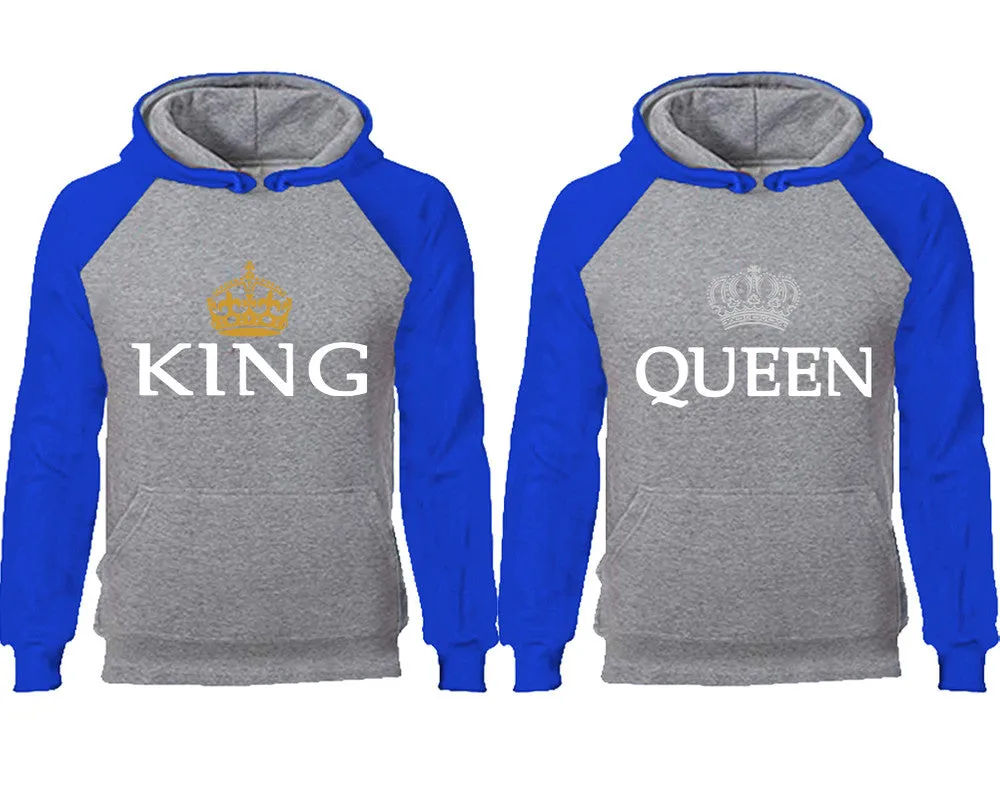 King and Queen Couple Matching Raglan Hoodies, King Queen Contrast Hoodies