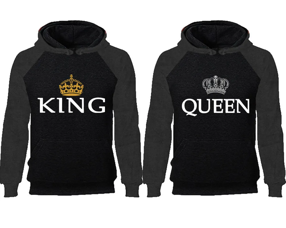 King and Queen Couple Matching Raglan Hoodies, King Queen Contrast Hoodies