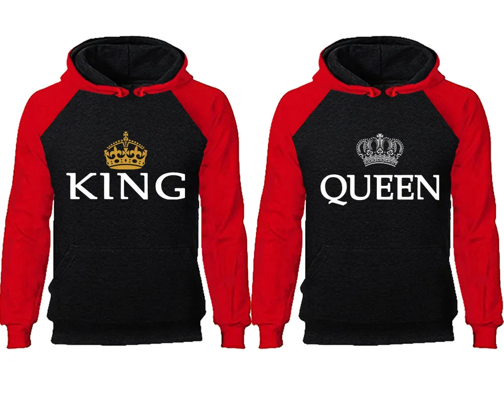 King and Queen Couple Matching Raglan Hoodies, King Queen Contrast Hoodies