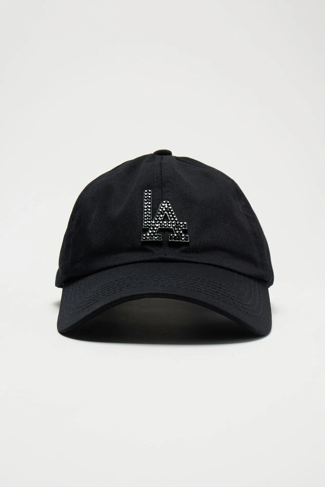 LA Rhinestone Baseball Hat - Black/Black