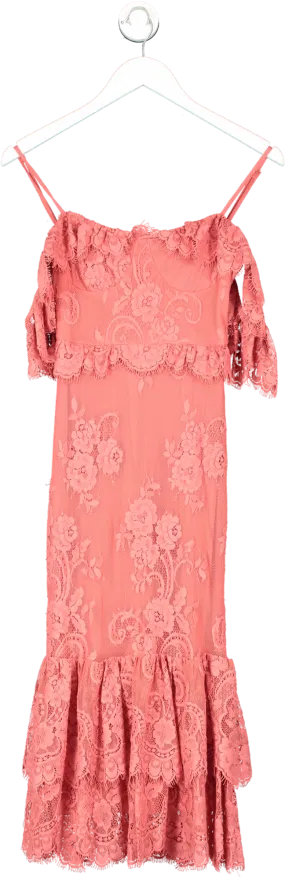 Lovers and Friends Pink Bardot Lace Midi Dress UK XXS